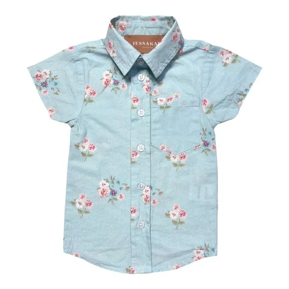 JESSAKAE | 3-6 months Baby Boy Button Up Short Sleeve Collared Shirt Top Floral - Picture 1 of 5